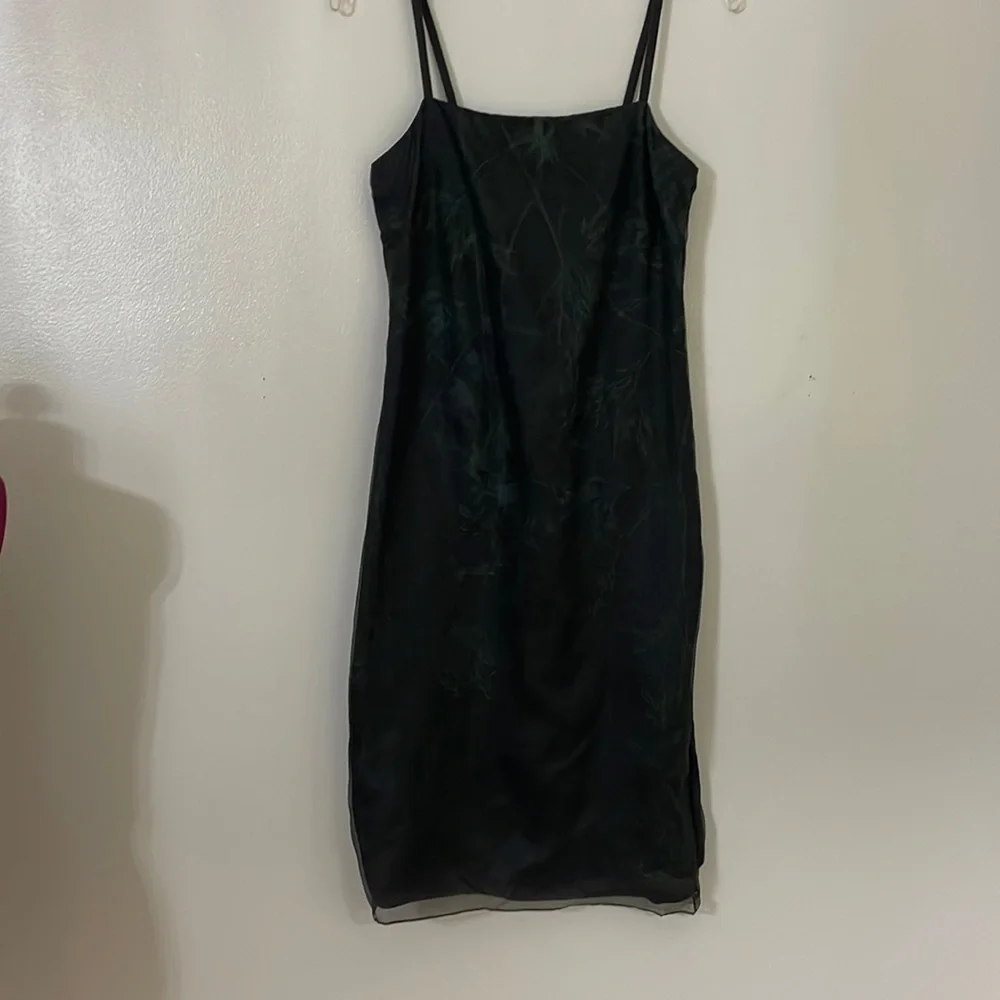 Ann Taylor loft silk organza LBD black green silk organza dress holiday 2 EUC